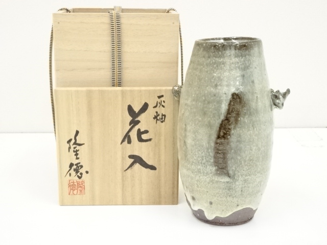 JAPANESE POTTERY ASH GLAZE FLOWER VASE ARTISAN WORK 